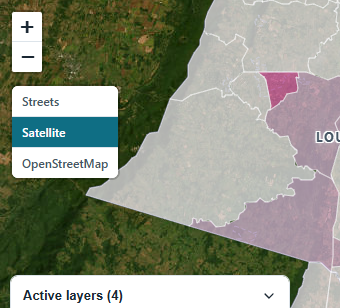 The map showing satellite imagery with the Satellite button selected