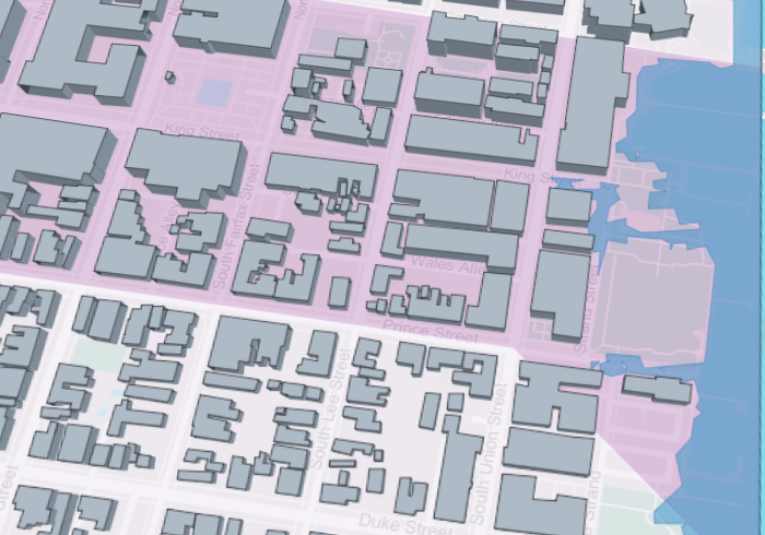 Old Town Alexandria with buildings extruded in 3D